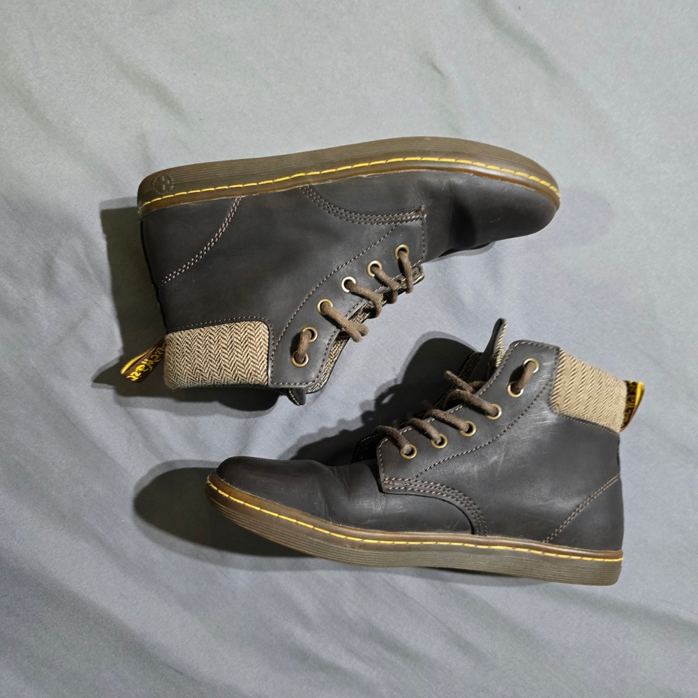 Dr. Martens Maelly Boots Men Size 8 Brown Leather Herringbone Tweed AW004